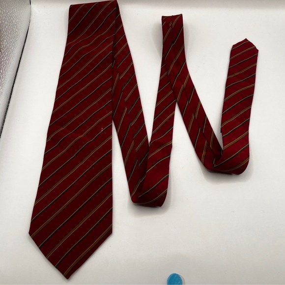 Burrelli Other - Burrelli‎ Red Stripe 100%Silk Skinny Tie Mens Necktie Made in Italy Gold Accent
